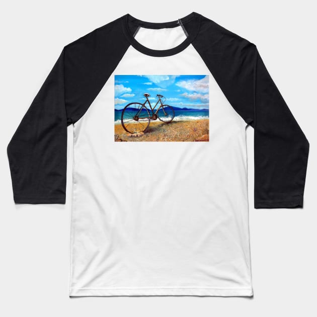 Old Bike at the beach Baseball T-Shirt by KostasK